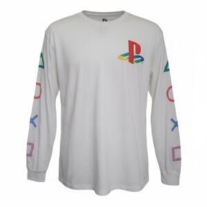 Playstation Licensed White Long-Sleeve Shirt With Logo & Sleeve Symbols Mens XL